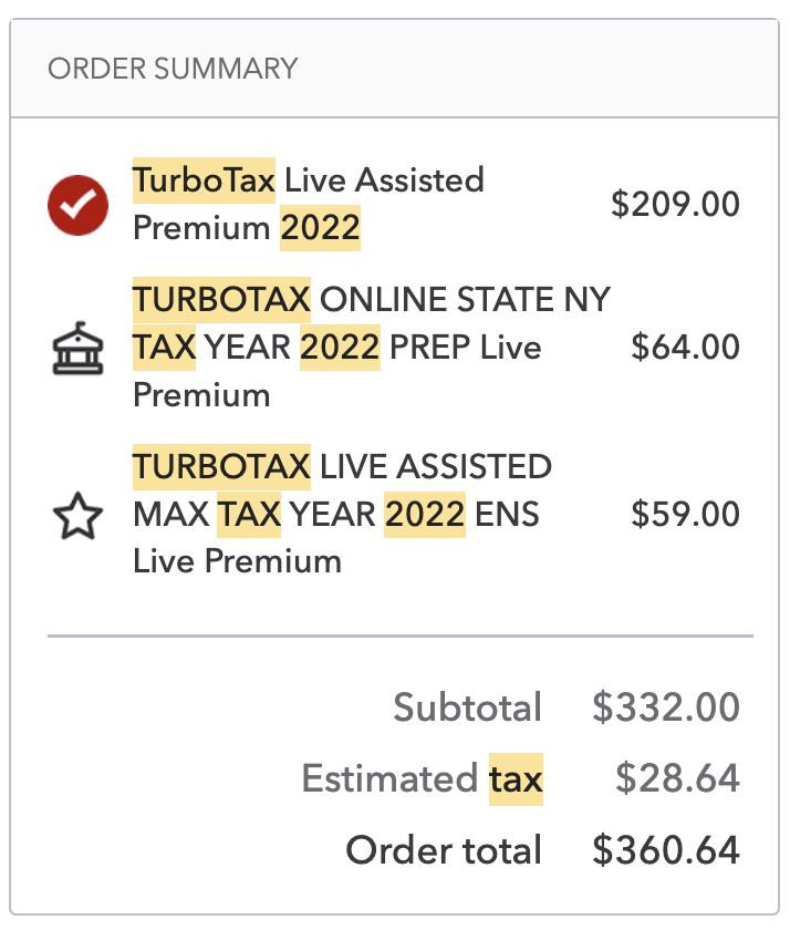Image of TurboTax Software Fees.